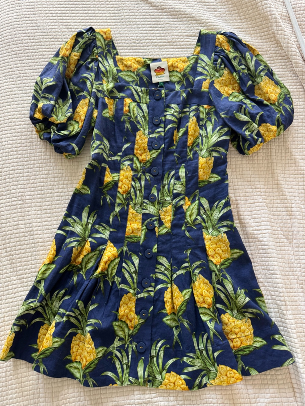 FARM Rio Pineapple Print Linen Blend Minidress